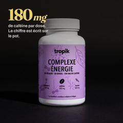 180 mg de caféine par dose, et le chiffre est écrit sur le pot